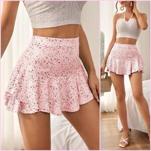 Ditsy Floral Print Fit n Flare Ruffle Hem Skort- SHEIN